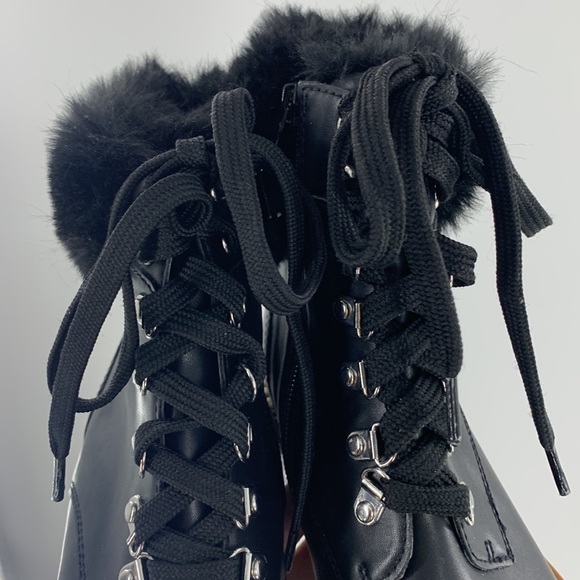 ABOUND BLACK CONSTRUCTION BLACK ZIPPER SIDE FAUX FUR BOOTS 5M - Picture 3 of 6